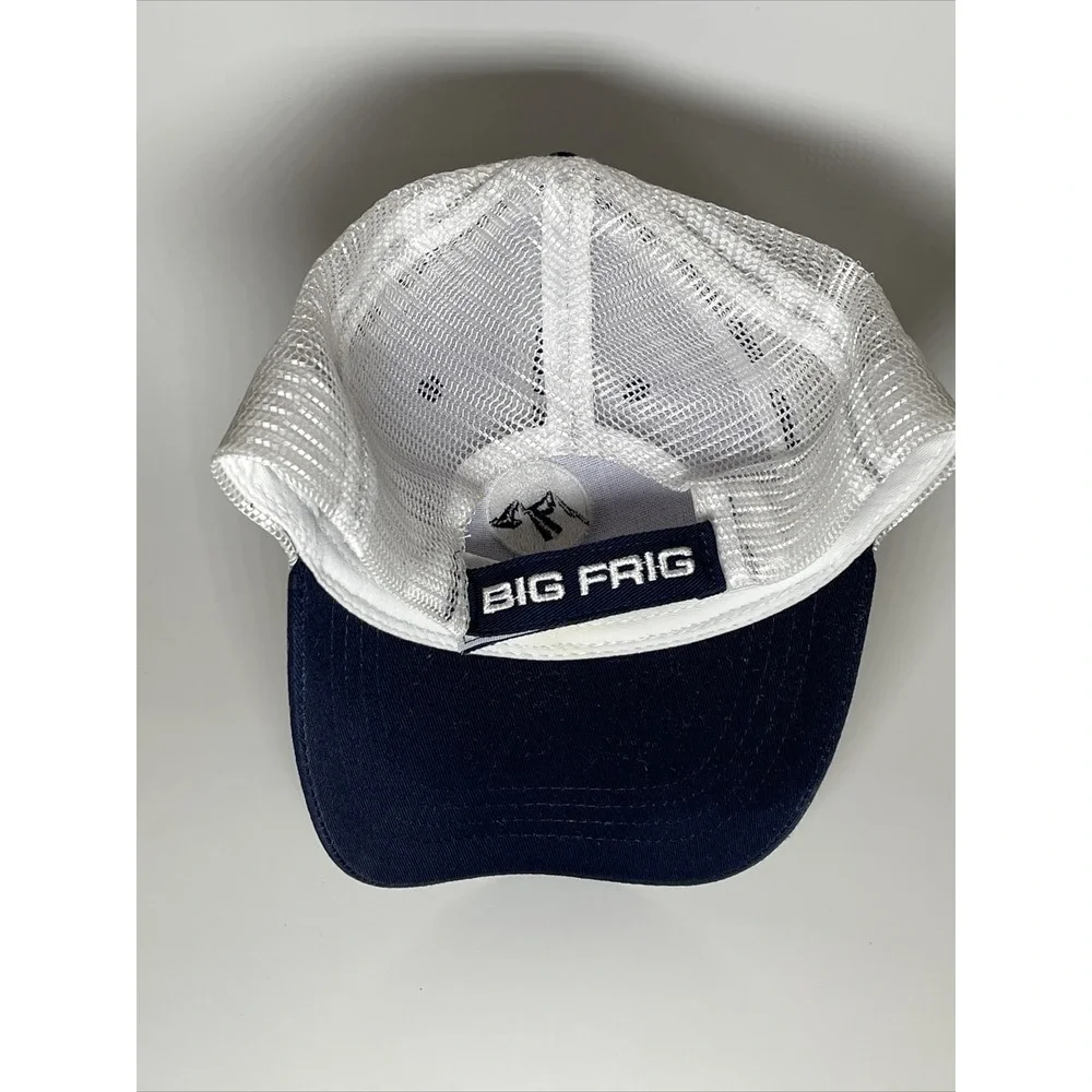 Big Frig Trucker Hat Navy Blue White Mesh Back Adjustable Snapback Mountain Logo